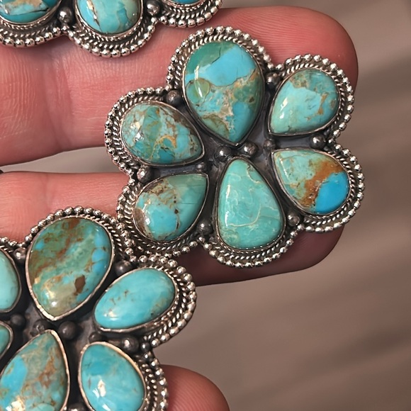 Sterling silver Native American Southwest turquoise adjustable cluster ring .925 - Picture 9 of 10